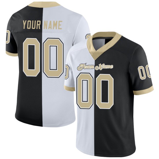 Maillot de football personnalisé Vegas Split Mesh Fashion, or et blanc, noir Maillot de football personnalisé Vegas Split Mesh Fashion, or et blanc, noir