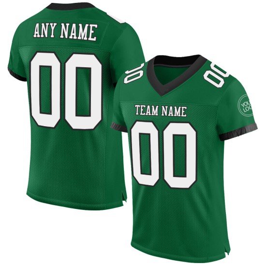Maillot de football Kelly personnalisé en maille verte authentique blanc-noir Maillot de football Kelly personnalisé en maille verte authentique blanc-noir