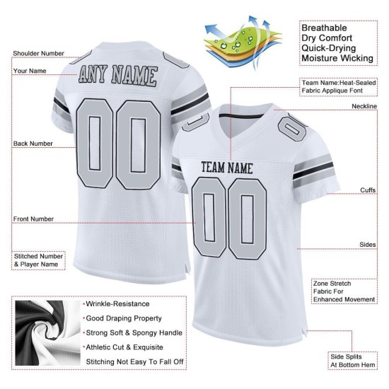 Maillot de football authentique en maille argent-noir blanc personnalisé Maillot de football authentique en maille argent-noir blanc personnalisé