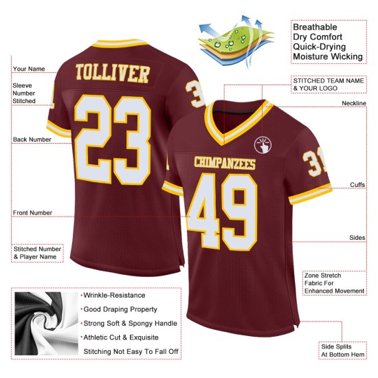 Maillot de football personnalisé authentique en maille bordeaux blanc-or rétro Maillot de football personnalisé authentique en maille bordeaux blanc-or rétro