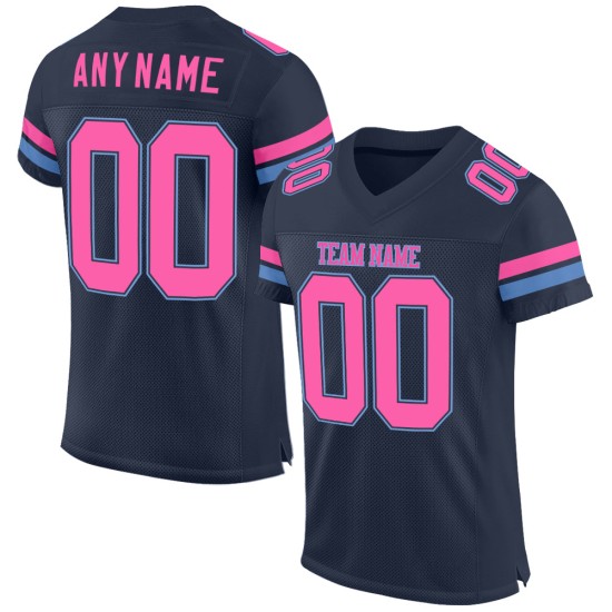 Maillot de football personnalisé en maille bleu marine, rose clair, authentique