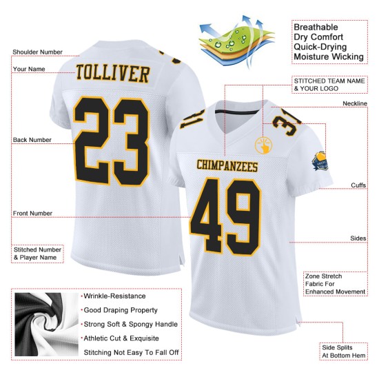 Maillot de football authentique en maille noir et or, blanc personnalisé Maillot de football authentique en maille noir et or, blanc personnalisé