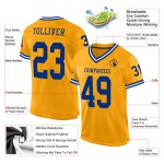 Maillot de football personnalisé authentique en maille Royal-White Gold Maillot de football personnalisé authentique en maille Royal-White Gold